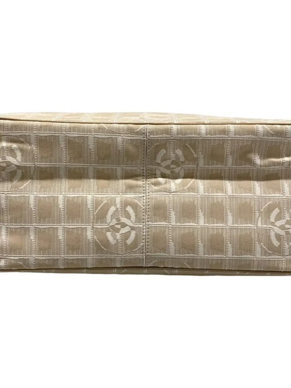 CHANEL New Travel Line Tote MM Beige White Nylon Jacquard Leather Tote Bag